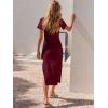 image:imageANRABESS Womens 2026 Summer Maxi Tshirt Dress Short Sleeve Crewneck Tie Waist Casual Slim Fit Slit Spring Long Beach DressesBurgundy