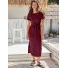 image:imageANRABESS Womens 2026 Summer Maxi Tshirt Dress Short Sleeve Crewneck Tie Waist Casual Slim Fit Slit Spring Long Beach DressesBurgundy