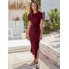 image:imageANRABESS Womens 2026 Summer Maxi Tshirt Dress Short Sleeve Crewneck Tie Waist Casual Slim Fit Slit Spring Long Beach DressesBurgundy