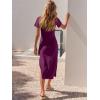 image:imageANRABESS Womens 2026 Summer Maxi Tshirt Dress Short Sleeve Crewneck Tie Waist Casual Slim Fit Slit Spring Long Beach DressesFuchsia