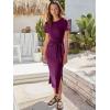 image:imageANRABESS Womens 2026 Summer Maxi Tshirt Dress Short Sleeve Crewneck Tie Waist Casual Slim Fit Slit Spring Long Beach DressesFuchsia