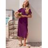 image:imageANRABESS Womens 2026 Summer Maxi Tshirt Dress Short Sleeve Crewneck Tie Waist Casual Slim Fit Slit Spring Long Beach DressesFuchsia