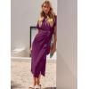 image:imageANRABESS Womens 2026 Summer Maxi Tshirt Dress Short Sleeve Crewneck Tie Waist Casual Slim Fit Slit Spring Long Beach DressesFuchsia