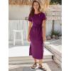 image:imageANRABESS Womens 2026 Summer Maxi Tshirt Dress Short Sleeve Crewneck Tie Waist Casual Slim Fit Slit Spring Long Beach DressesFuchsia