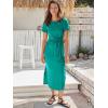 image:imageANRABESS Womens 2026 Summer Maxi Tshirt Dress Short Sleeve Crewneck Tie Waist Casual Slim Fit Slit Spring Long Beach DressesLake