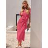 image:imageANRABESS Womens 2026 Summer Maxi Tshirt Dress Short Sleeve Crewneck Tie Waist Casual Slim Fit Slit Spring Long Beach DressesLight Red