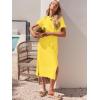 image:imageANRABESS Womens 2026 Summer Maxi Tshirt Dress Short Sleeve Crewneck Tie Waist Casual Slim Fit Slit Spring Long Beach DressesMustard Yellow