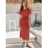 image:imageANRABESS Womens 2026 Summer Maxi Tshirt Dress Short Sleeve Crewneck Tie Waist Casual Slim Fit Slit Spring Long Beach DressesOrange Rust