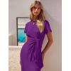 image:imageANRABESS Womens 2026 Summer Maxi Tshirt Dress Short Sleeve Crewneck Tie Waist Casual Slim Fit Slit Spring Long Beach DressesPurple