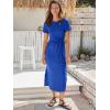 image:imageANRABESS Womens 2026 Summer Maxi Tshirt Dress Short Sleeve Crewneck Tie Waist Casual Slim Fit Slit Spring Long Beach DressesRoyal Blue