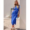 image:imageANRABESS Womens 2026 Summer Maxi Tshirt Dress Short Sleeve Crewneck Tie Waist Casual Slim Fit Slit Spring Long Beach DressesRoyal Blue