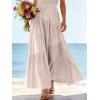 image:imageANRABESS Womens Boho Elastic High Waist Pleated ALine Flowy Swing Asymmetric Tiered Maxi Long Skirt Dress with PocketsApricort