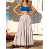 image:imageANRABESS Womens Boho Elastic High Waist Pleated ALine Flowy Swing Asymmetric Tiered Maxi Long Skirt Dress with PocketsApricort