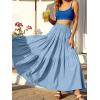 image:imageANRABESS Womens Boho Elastic High Waist Pleated ALine Flowy Swing Asymmetric Tiered Maxi Long Skirt Dress with PocketsBlue