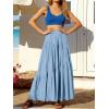 image:imageANRABESS Womens Boho Elastic High Waist Pleated ALine Flowy Swing Asymmetric Tiered Maxi Long Skirt Dress with PocketsBlue