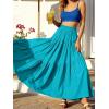 image:imageANRABESS Womens Boho Elastic High Waist Pleated ALine Flowy Swing Asymmetric Tiered Maxi Long Skirt Dress with PocketsCyan