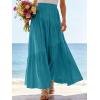 image:imageANRABESS Womens Boho Elastic High Waist Pleated ALine Flowy Swing Asymmetric Tiered Maxi Long Skirt Dress with PocketsLake