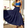 image:imageANRABESS Womens Boho Elastic High Waist Pleated ALine Flowy Swing Asymmetric Tiered Maxi Long Skirt Dress with PocketsNavy Blue
