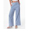 image:imageANRABESS Womens Gingham Pants Checkered Plaid Striped Boxer Wide Leg Palazzo Pants Lounge PJ Bottoms Trousers with PocketsBlue White Stripe
