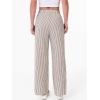 image:imageANRABESS Womens Gingham Pants Checkered Plaid Striped Boxer Wide Leg Palazzo Pants Lounge PJ Bottoms Trousers with PocketsBrown White Stripe