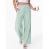 image:imageANRABESS Womens Gingham Pants Checkered Plaid Striped Boxer Wide Leg Palazzo Pants Lounge PJ Bottoms Trousers with PocketsGreen White Stripe