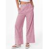 image:imageANRABESS Womens Gingham Pants Checkered Plaid Striped Boxer Wide Leg Palazzo Pants Lounge PJ Bottoms Trousers with PocketsRed White Stripe