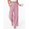 image:imageANRABESS Womens Gingham Pants Checkered Plaid Striped Boxer Wide Leg Palazzo Pants Lounge PJ Bottoms Trousers with PocketsRed White Stripe