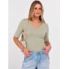 image:imageANRABESS Womens Half Sleeve Tops V Neck Ribbed Knit Slim Fit Basic T Shirts 2026 Summer Casual Tees Spring Trendy ClothesAlmond
