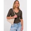 image:imageANRABESS Womens Half Sleeve Tops V Neck Ribbed Knit Slim Fit Basic T Shirts 2026 Summer Casual Tees Spring Trendy ClothesCoffee