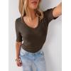 image:imageANRABESS Womens Half Sleeve Tops V Neck Ribbed Knit Slim Fit Basic T Shirts 2026 Summer Casual Tees Spring Trendy ClothesCoffee