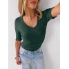 image:imageANRABESS Womens Half Sleeve Tops V Neck Ribbed Knit Slim Fit Basic T Shirts 2026 Summer Casual Tees Spring Trendy ClothesDeep Green