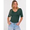 image:imageANRABESS Womens Half Sleeve Tops V Neck Ribbed Knit Slim Fit Basic T Shirts 2026 Summer Casual Tees Spring Trendy ClothesDeep Green