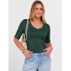 image:imageANRABESS Womens Half Sleeve Tops V Neck Ribbed Knit Slim Fit Basic T Shirts 2026 Summer Casual Tees Spring Trendy ClothesDeep Green