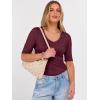 image:imageANRABESS Womens Half Sleeve Tops V Neck Ribbed Knit Slim Fit Basic T Shirts 2026 Summer Casual Tees Spring Trendy ClothesHot  Deep Red