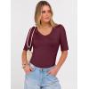 image:imageANRABESS Womens Half Sleeve Tops V Neck Ribbed Knit Slim Fit Basic T Shirts 2026 Summer Casual Tees Spring Trendy ClothesHot  Deep Red
