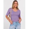 image:imageANRABESS Womens Half Sleeve Tops V Neck Ribbed Knit Slim Fit Basic T Shirts 2026 Summer Casual Tees Spring Trendy ClothesLight Purple