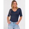 image:imageANRABESS Womens Half Sleeve Tops V Neck Ribbed Knit Slim Fit Basic T Shirts 2026 Summer Casual Tees Spring Trendy ClothesNavy Blue
