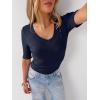 image:imageANRABESS Womens Half Sleeve Tops V Neck Ribbed Knit Slim Fit Basic T Shirts 2026 Summer Casual Tees Spring Trendy ClothesNavy Blue