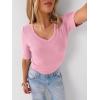 image:imageANRABESS Womens Half Sleeve Tops V Neck Ribbed Knit Slim Fit Basic T Shirts 2026 Summer Casual Tees Spring Trendy ClothesPink