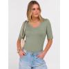 image:imageANRABESS Womens Half Sleeve Tops V Neck Ribbed Knit Slim Fit Basic T Shirts 2026 Summer Casual Tees Spring Trendy ClothesSage Green