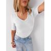 image:imageANRABESS Womens Half Sleeve Tops V Neck Ribbed Knit Slim Fit Basic T Shirts 2026 Summer Casual Tees Spring Trendy ClothesWhite