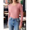image:imageANRABESS Womens Long Sleeve Waffle Knit Shirts Casual Slim Fitted Crew Neck Thermal Tops Basic Tee 2026 Fall Trendy OutfitsPink
