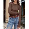 image:imageANRABESS Womens Long Sleeve Waffle Knit Shirts Casual Slim Fitted Crew Neck Thermal Tops Basic Tee 2026 Fall Trendy OutfitsRed Brown