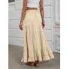 image:imageANRABESS Womens Maxi Skirt Elastic High Waist Swing Tiered Aline Flowy Pleated Boho Beach Vacation Long SkirtsBeige