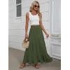 image:imageANRABESS Womens Maxi Skirt Elastic High Waist Swing Tiered Aline Flowy Pleated Boho Beach Vacation Long SkirtsDark Green