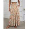 image:imageANRABESS Womens Maxi Skirt Elastic High Waist Swing Tiered Aline Flowy Pleated Boho Beach Vacation Long SkirtsFloral Orange Red