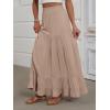 image:imageANRABESS Womens Maxi Skirt Elastic High Waist Swing Tiered Aline Flowy Pleated Boho Beach Vacation Long SkirtsTan Brown