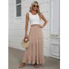 image:imageANRABESS Womens Maxi Skirt Elastic High Waist Swing Tiered Aline Flowy Pleated Boho Beach Vacation Long SkirtsTan Brown