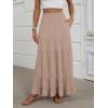 image:imageANRABESS Womens Maxi Skirt Elastic High Waist Swing Tiered Aline Flowy Pleated Boho Beach Vacation Long SkirtsTan Brown