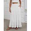 image:imageANRABESS Womens Maxi Skirt Elastic High Waist Swing Tiered Aline Flowy Pleated Boho Beach Vacation Long SkirtsWhite
